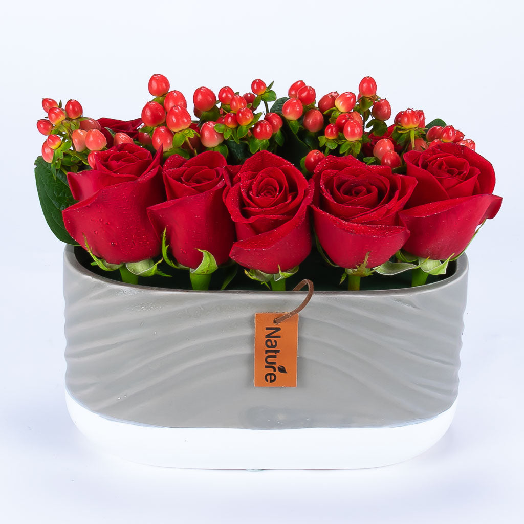 Mother's Red Rose Centerpiece in Vase