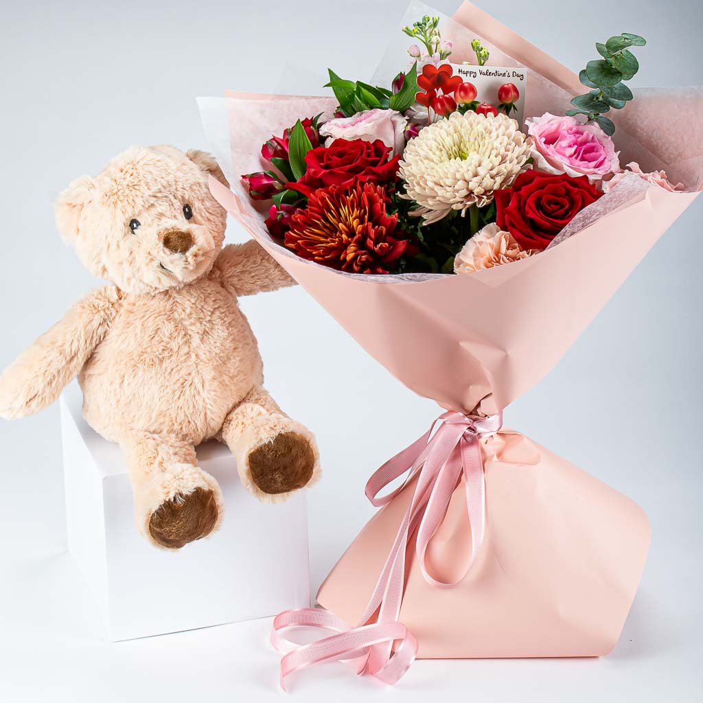 Teddy Plush Valentines Flowers
