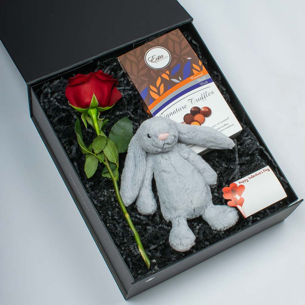 Valentines Truffles Plush Rose Box