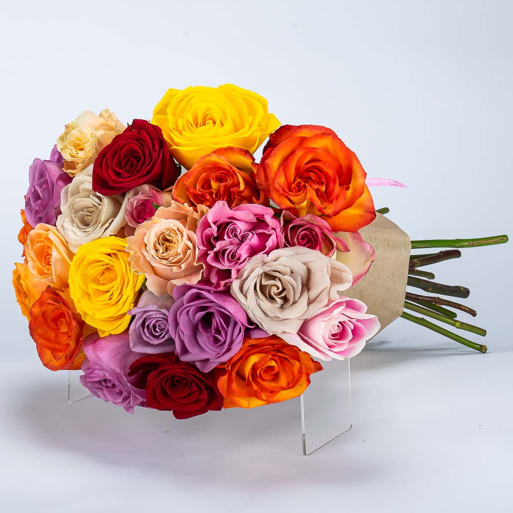 Red Wine with 24 Mixed Colour Roses