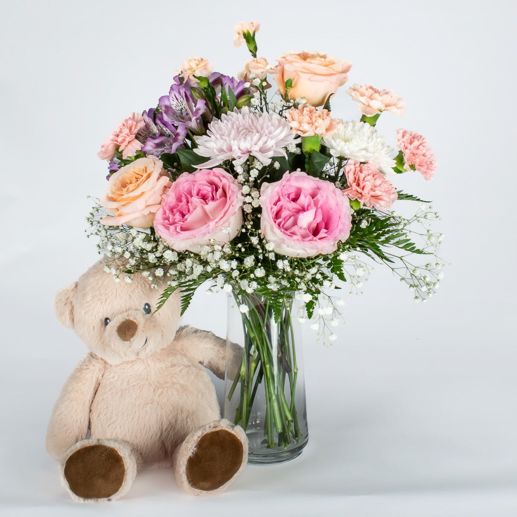 Flower Arrangement With Bear In Vase 