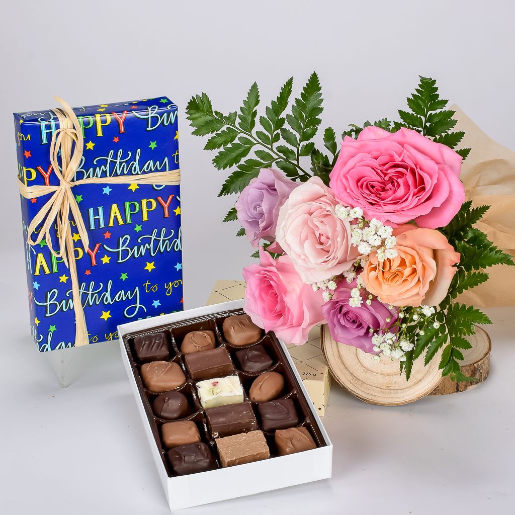 Mixed Roses And Birthday Chocolates