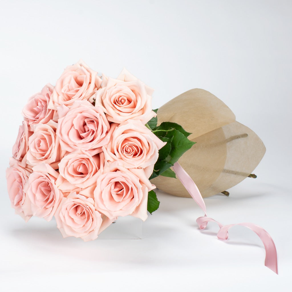 12 Pastel Pink Hand Tied Roses