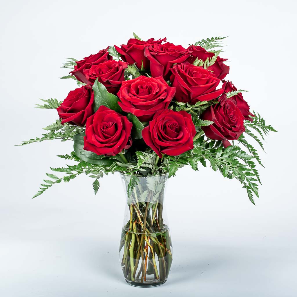Dozen Red Roses In Vase