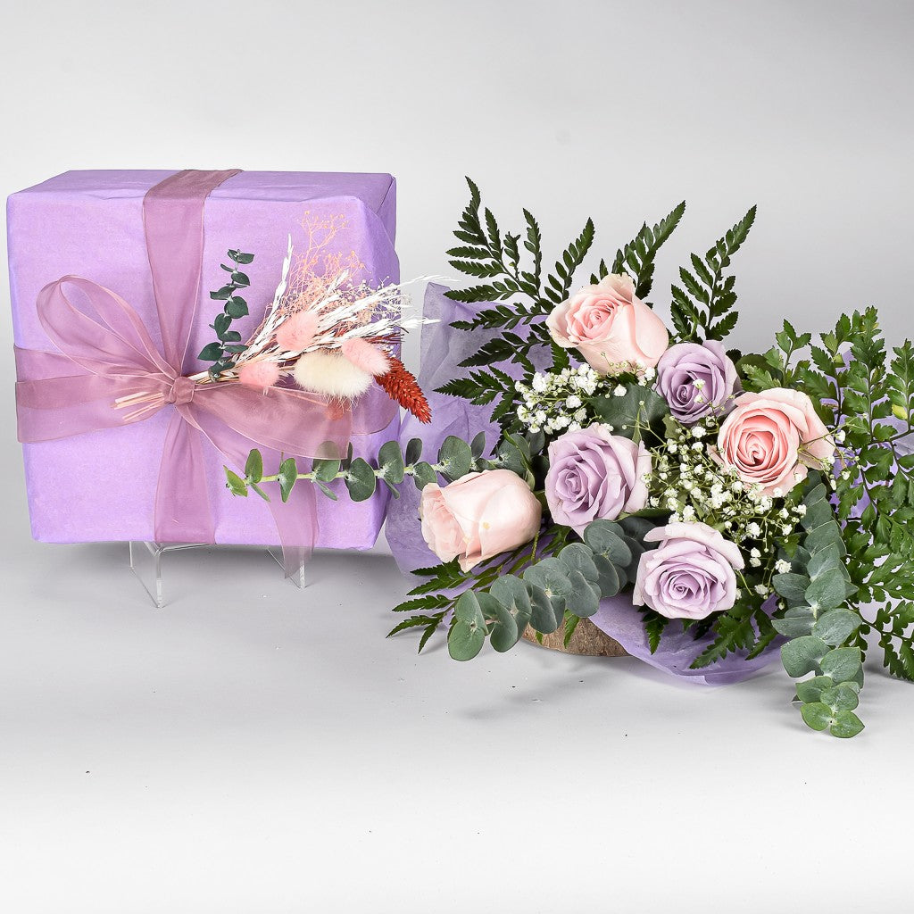 Mixed Purple Roses With Spa Items