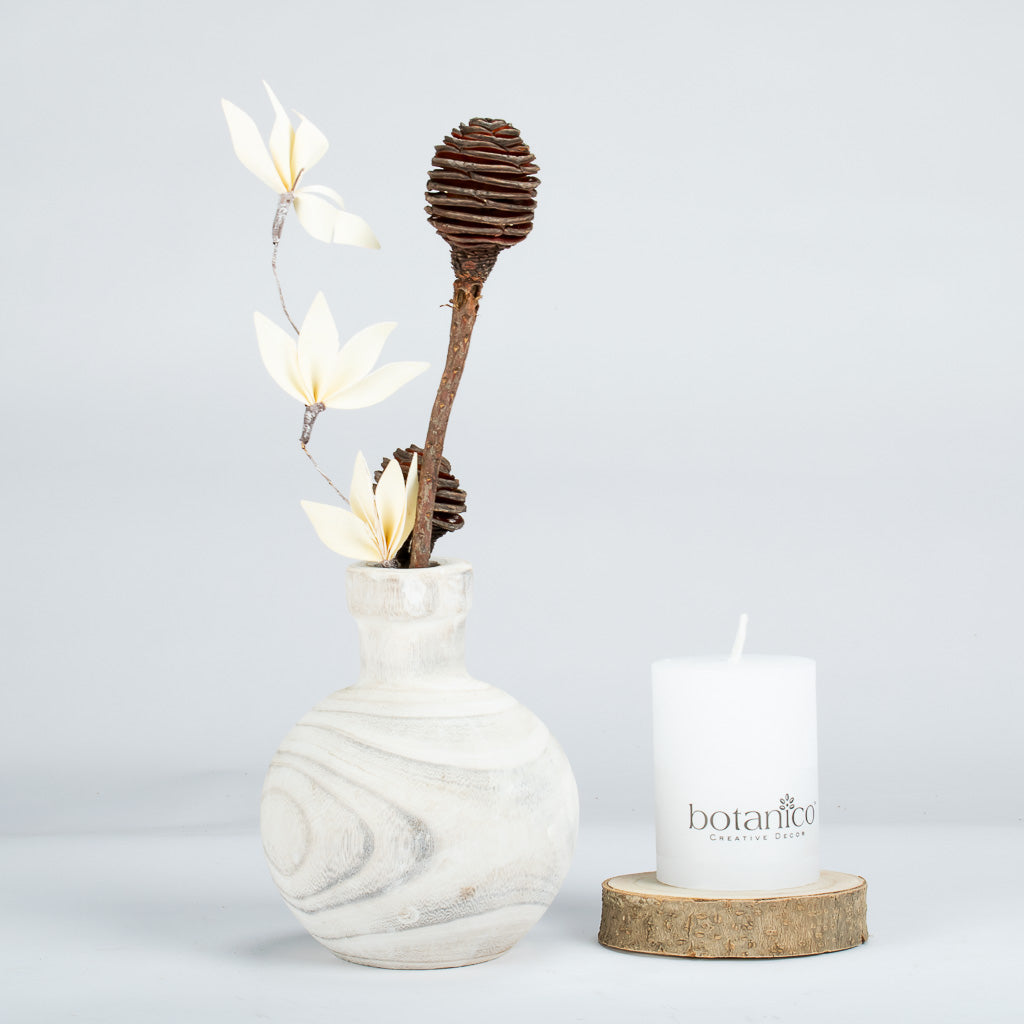 Candle And White Dried Flower