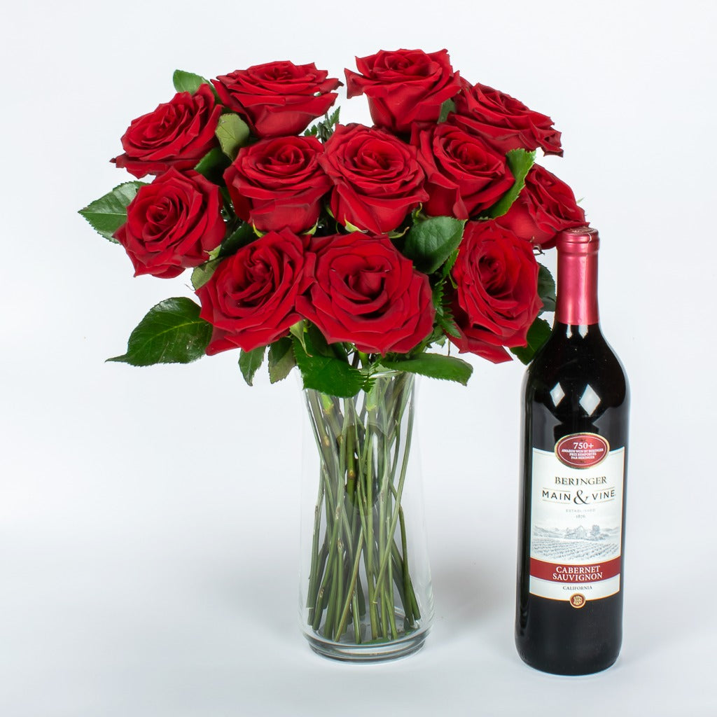 Cabernet Wine And 12 Roses