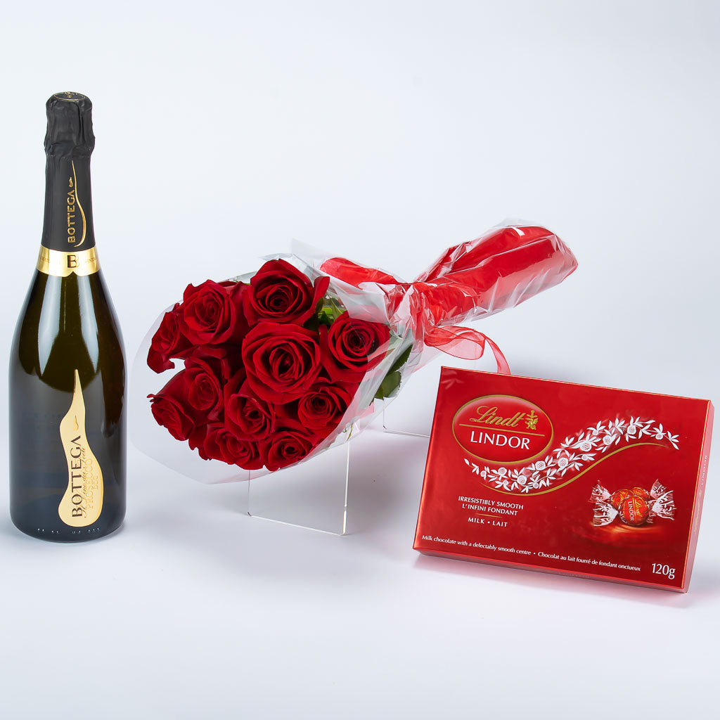 Prosecco With Roses and Chocolate