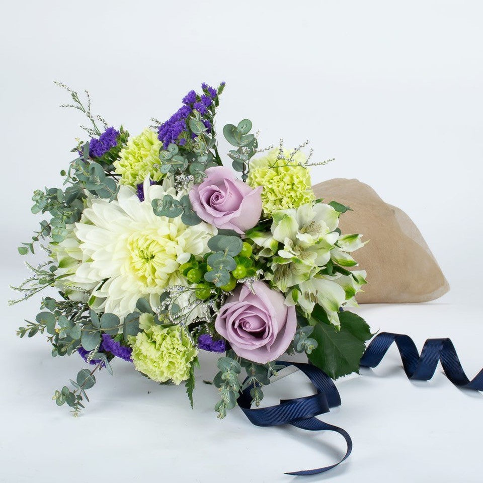 Purple And White Hand Tied Bouquet 