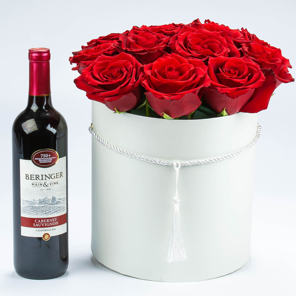 Red Rose Luxury Flower Box With Wine