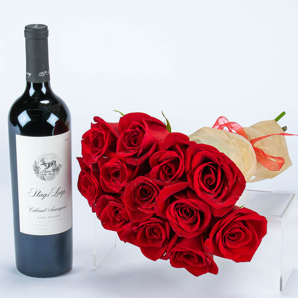 Stags Leap Wine and Dozen Red Roses