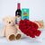 Birthday Teddy With Chocolate Wine & Roses