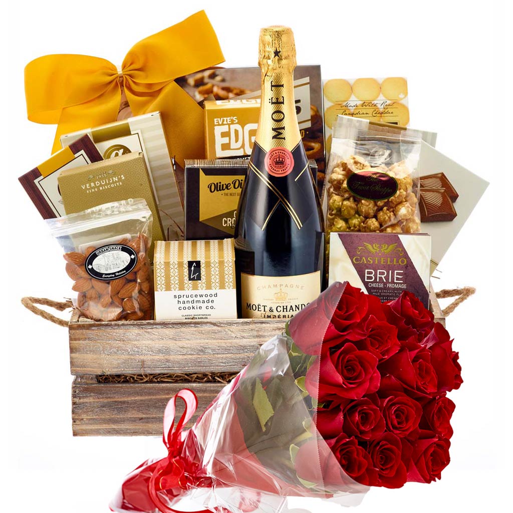 Luxury Moet Champagne and Roses Crate Gift