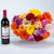 Red Wine with 24 Mixed Colour Roses