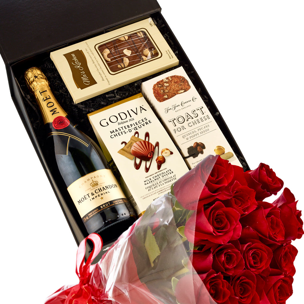 Moet Champagne Gift Box with Roses