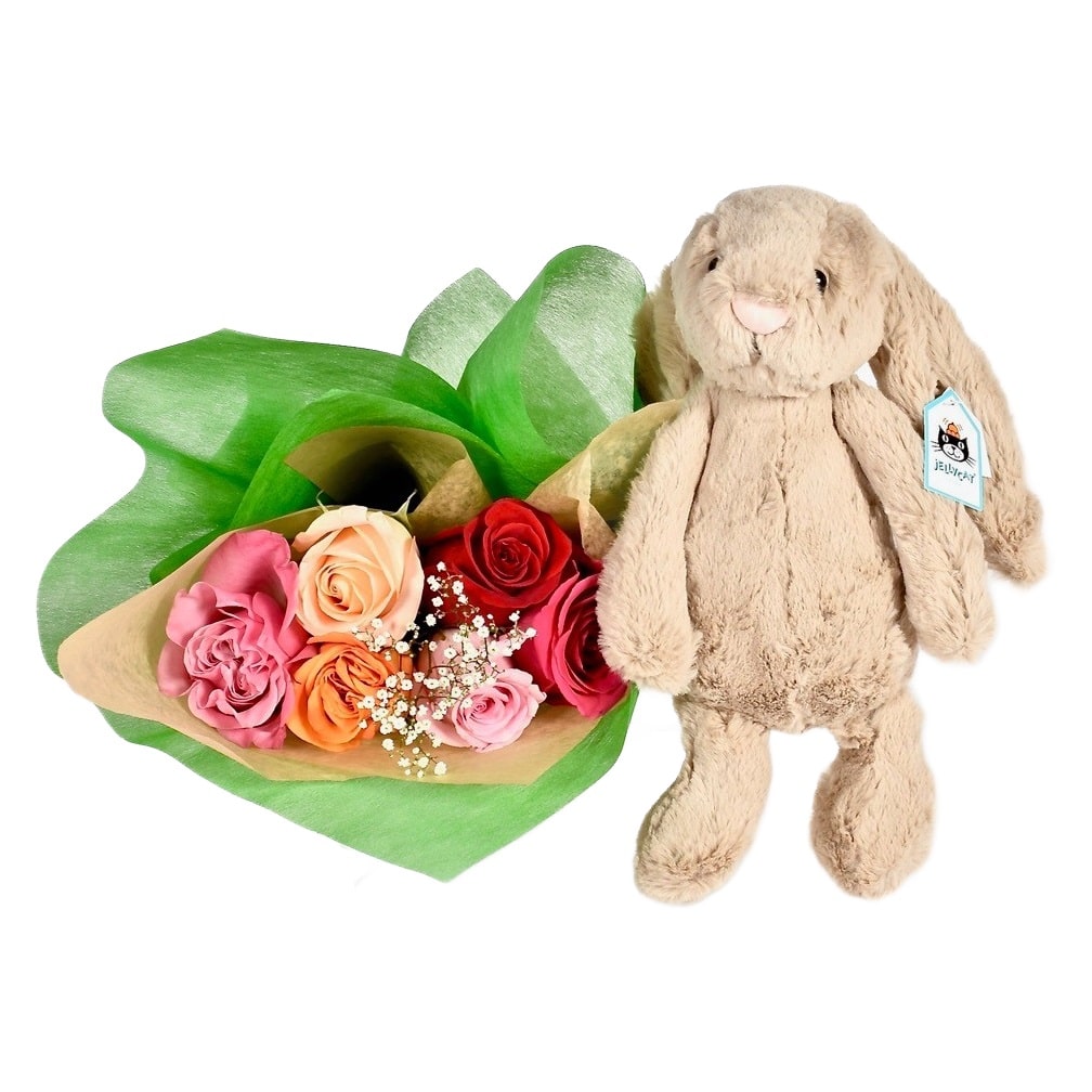 6 Roses Mixed Bouquet and Plush