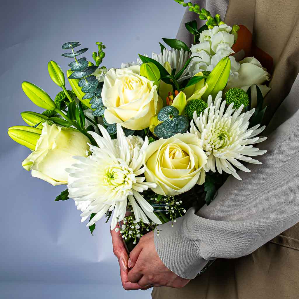 White Sympathy Centerpiece Flowers