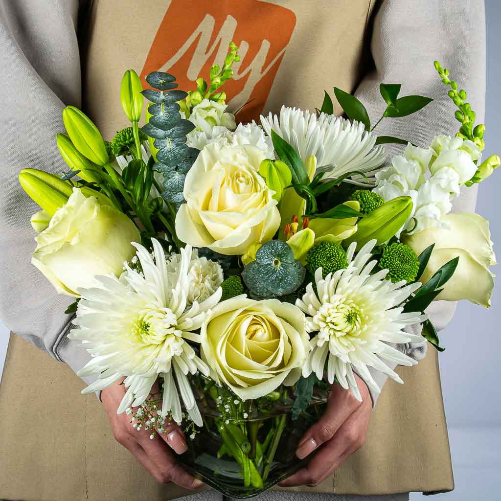 Sympathy Flowers White Centerpiece